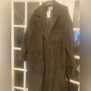 NEW ASOS Curve Oversized Mohair-like Maxi Trench Coat with Cargo Pockets